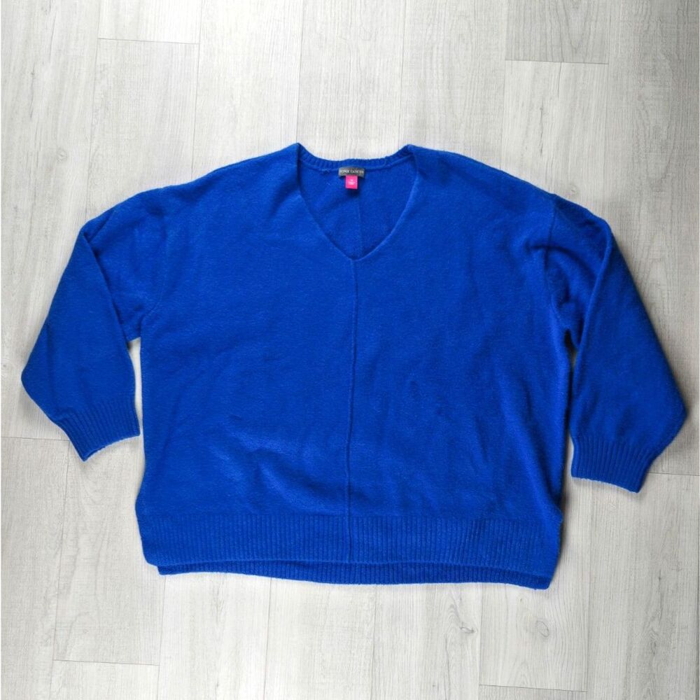 Vince Camuto Electric Blue Center Seam Long Sleeve V-Neck Sweater Plus Size 1X
